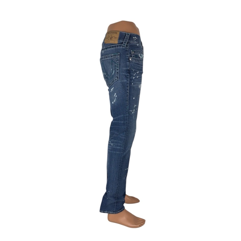True Religion Men 30 Jeans Skinny No Flap Pockets Blue Contrast Stitch Big T EUC - Picture 6 of 11